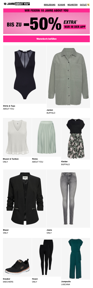 Screenshot of About You Black Friday Sale page with product filters