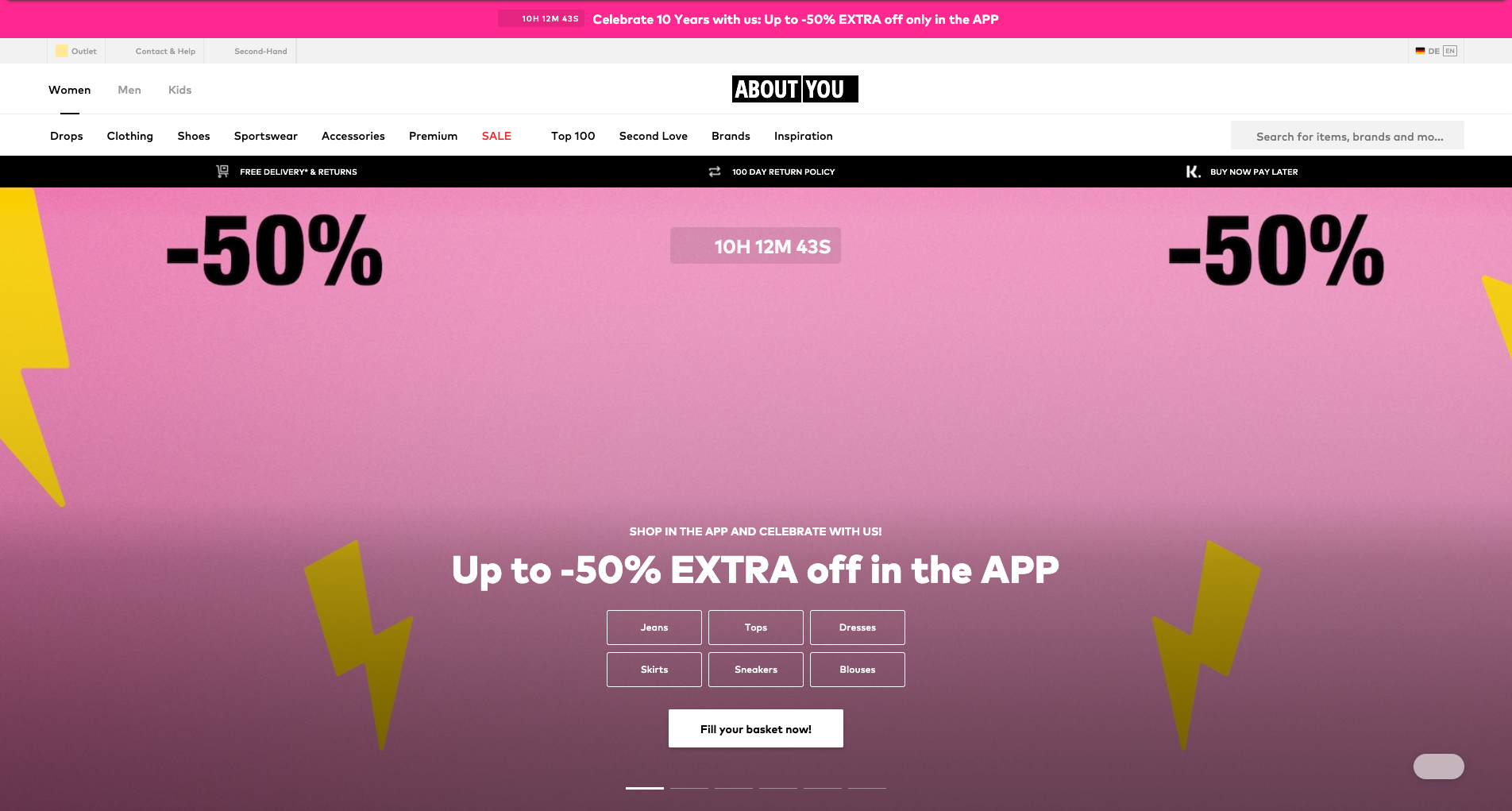 Screenshot of About You Black Friday Sale page with products